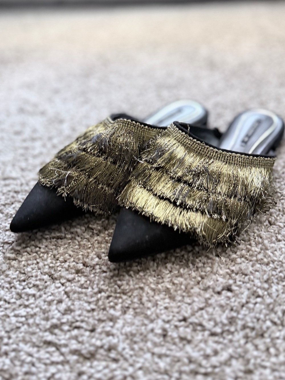 ZARA | Gold Metallic Fringe Mules | EU 38, US 7.5 | Worn Once - Picture 8 of 9